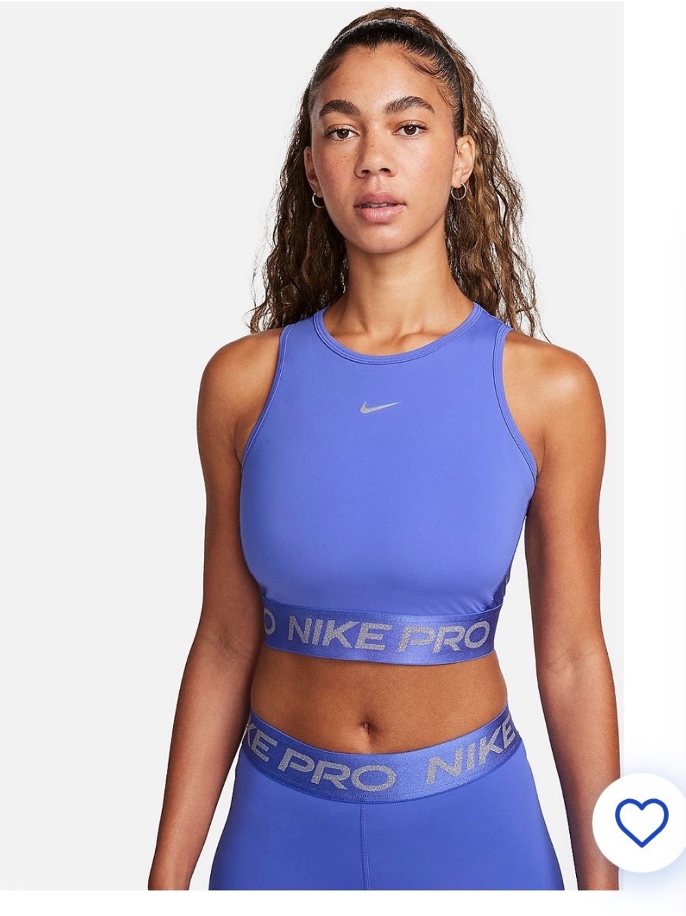 Nike Pro Dri-FIT Shine Cropped Tank Top Blue Small Like New